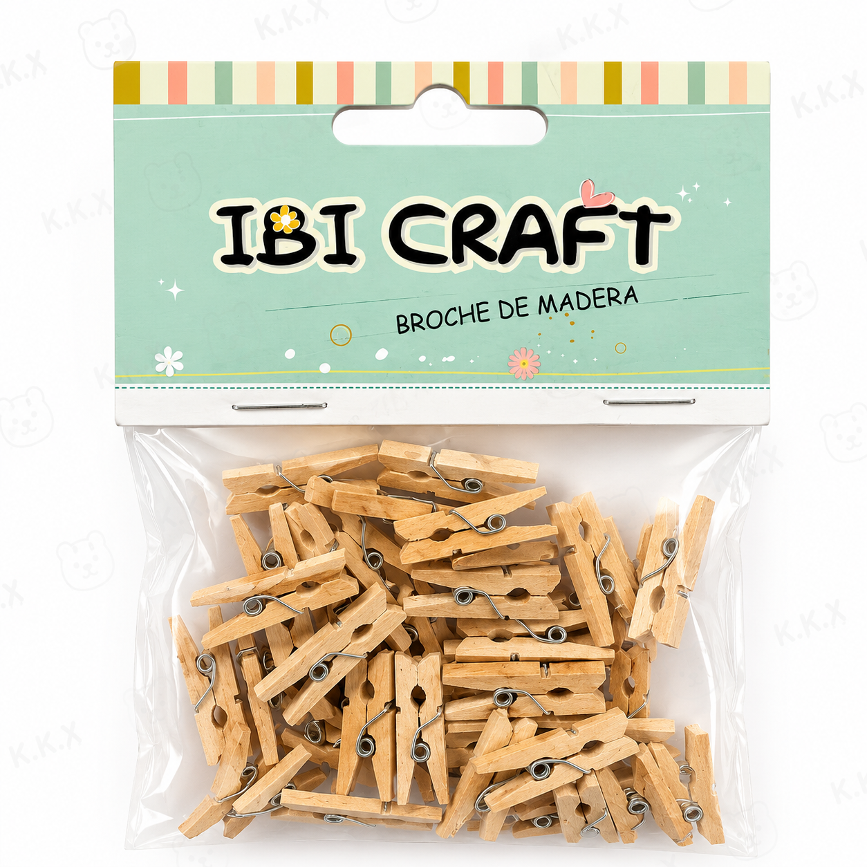 Mini Broches de Madera " Natural " Mediano de 25mm x 50 unidades IBI CRAFT