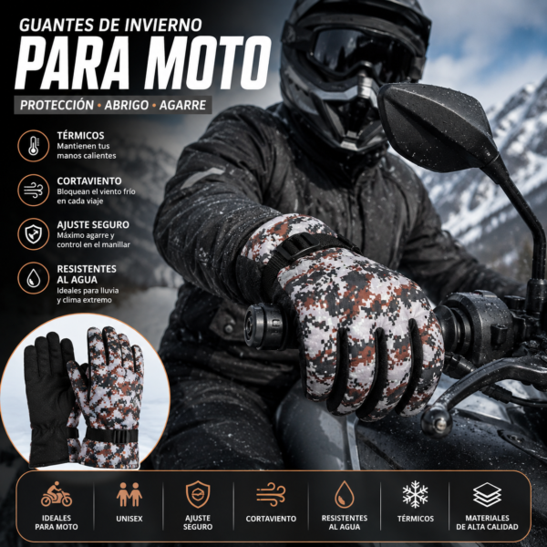GUANTES REFORZADOS - CAMUFLADO - POLAR MOTO INVIERNO IMPERMEABLE