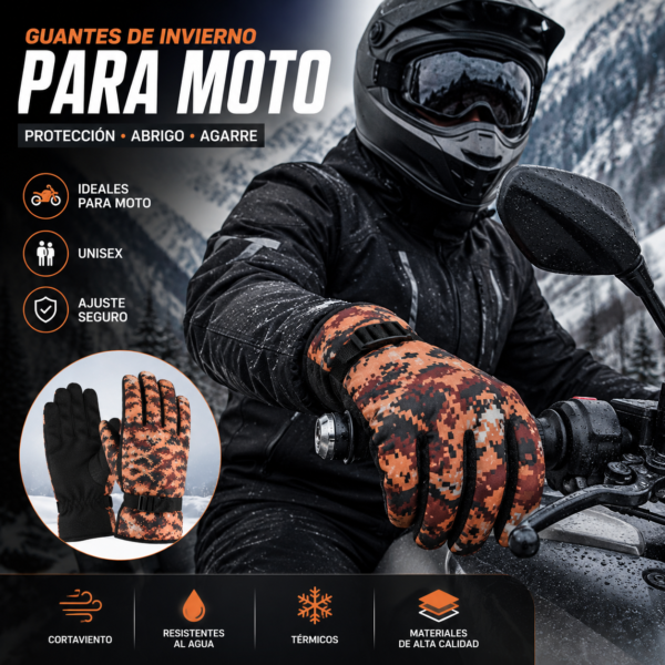GUANTES REFORZADOS - CAMUFLADO - POLAR MOTO INVIERNO IMPERMEABLE