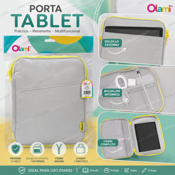 Porta Tablet Funda Reforzada - Olami - Con Cierre y Bolsillos