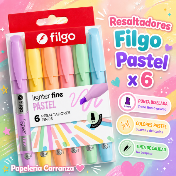 Resaltadores Filgo x 6 Pastel en Blister