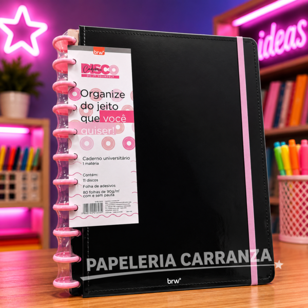 Cuadernos Inteligentes BRW * Glitter Negro * Tamaño A4 (Grandes) Hojas rayadas Sistema de Discos