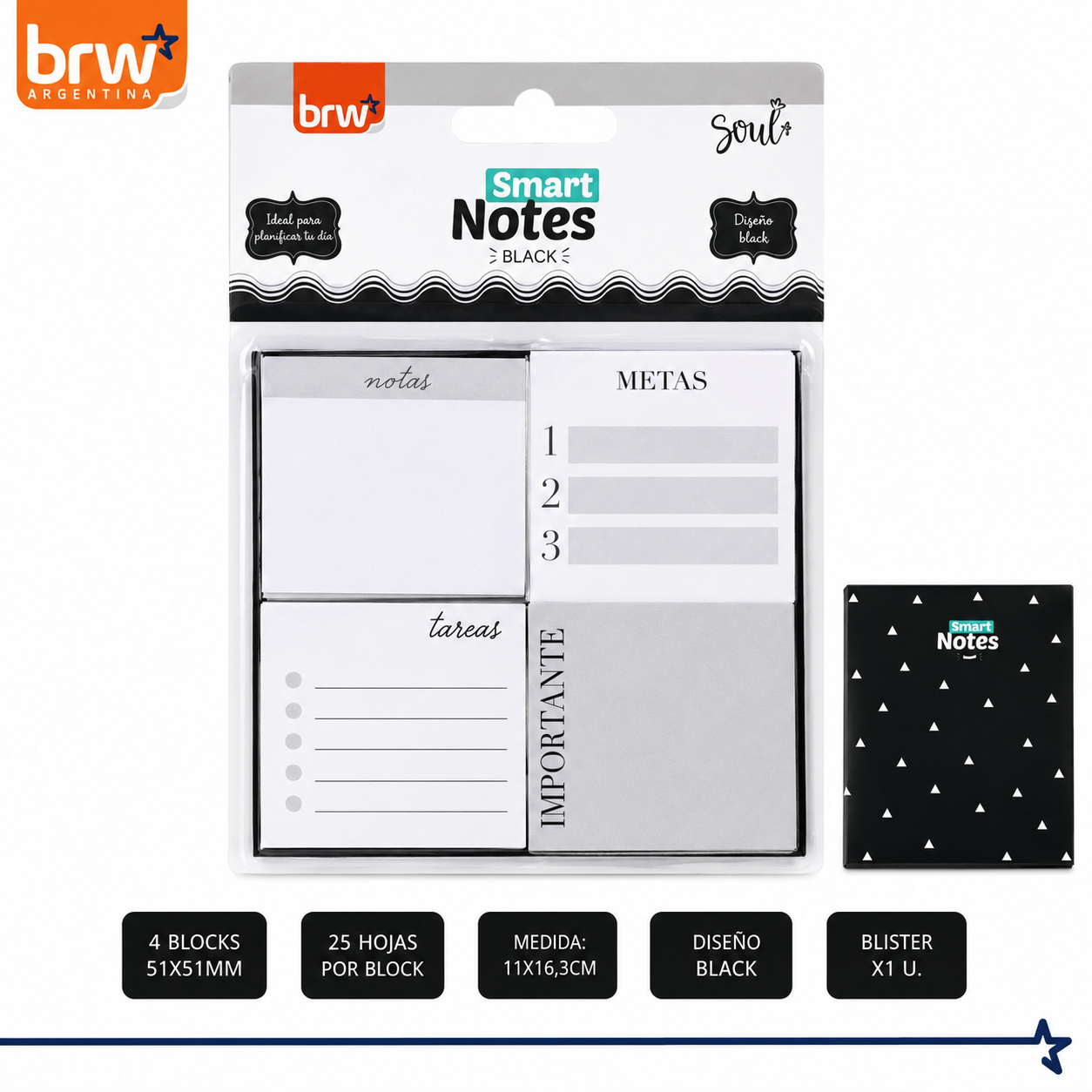Notas Adhesivas BRW * BLACK Con Tapa * x 4 tacos
