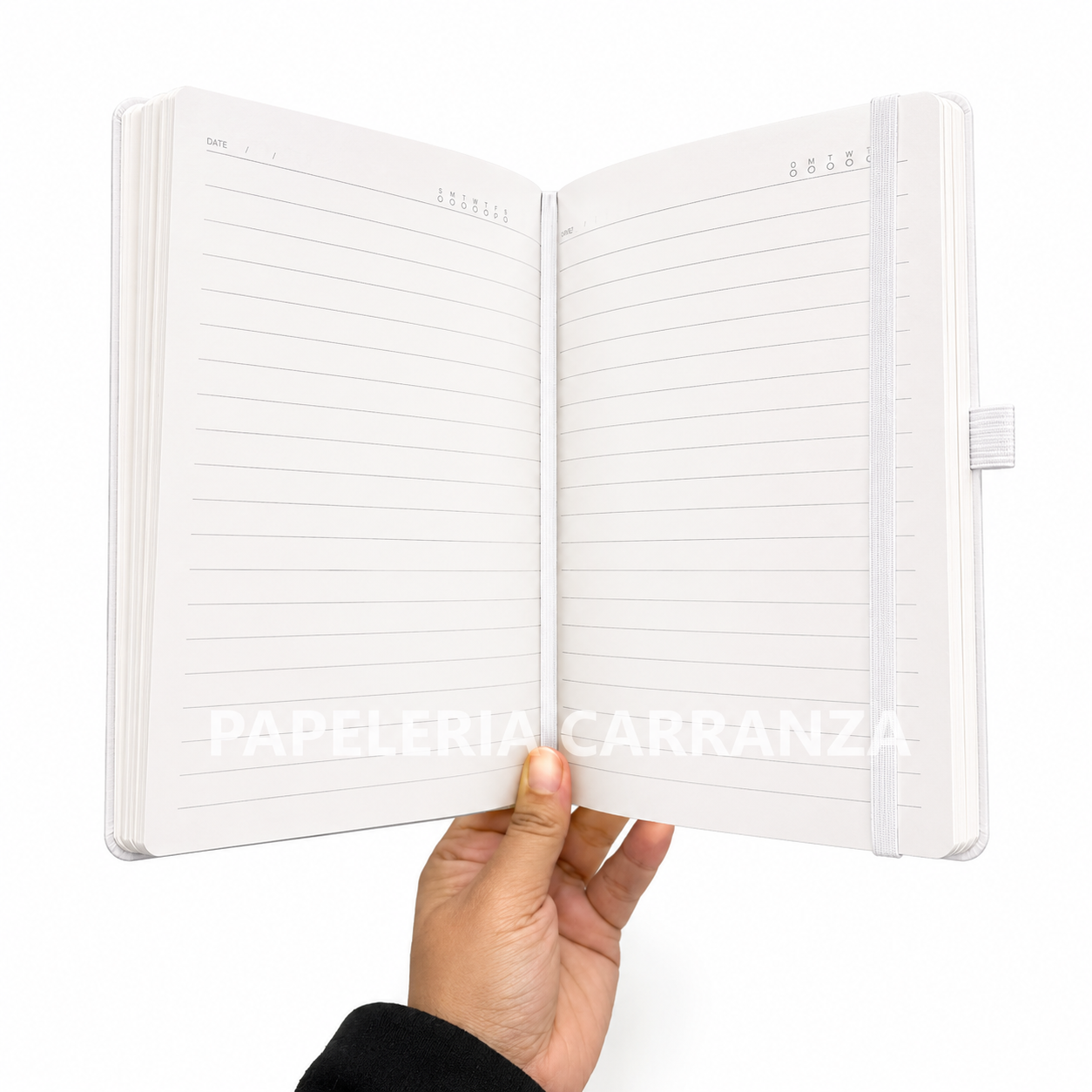 Cuadernos Cosidos - Blanco - Rayado Tamaño A5 80 Hojas c/ Elástico y Porta Lapicera