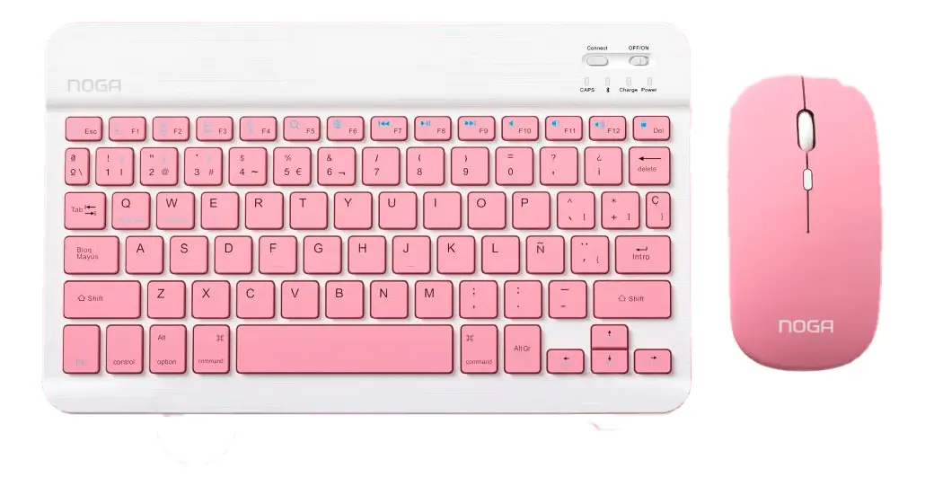 Combo NOGA Mini Inalámbrico * ROSA * RECARGABLE (Teclado Recargable+ Mouse) Pc Notebook Celular Tablet