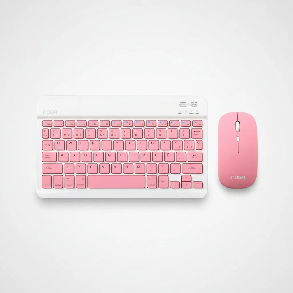 Combo NOGA Mini Inalámbrico * ROSA * RECARGABLE (Teclado Recargable+ Mouse) Pc Notebook Celular Tablet