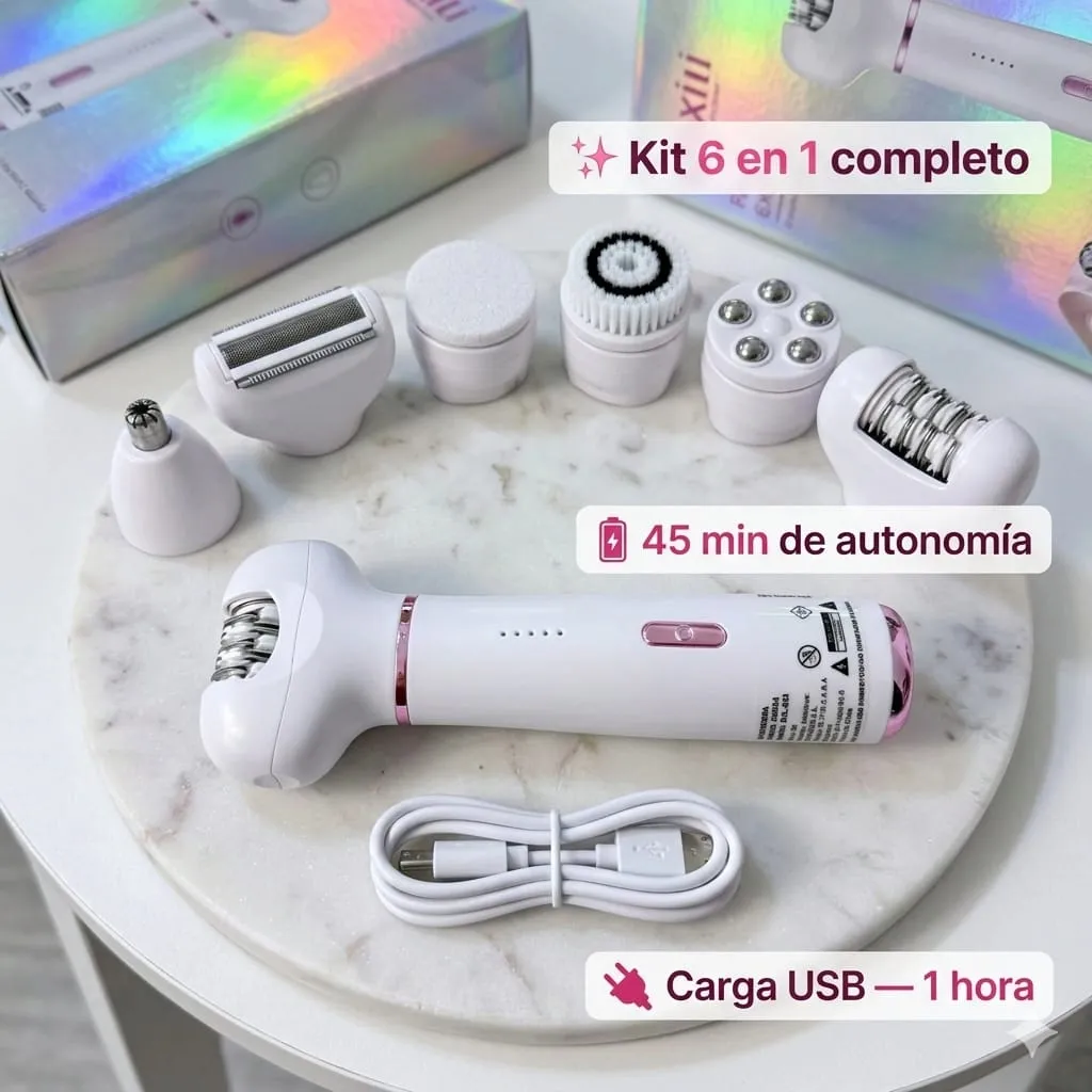DEPILADORA ELECTRICA 6 en 1 * FACIAL, Y CORPORAL * (Puntas Intercambiables) RECARGABLE