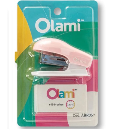 KIT ABROCHADORA OLAMI ** ROSA PASTEL ** + BROCHES 24/6 (Para 12 Hojas)