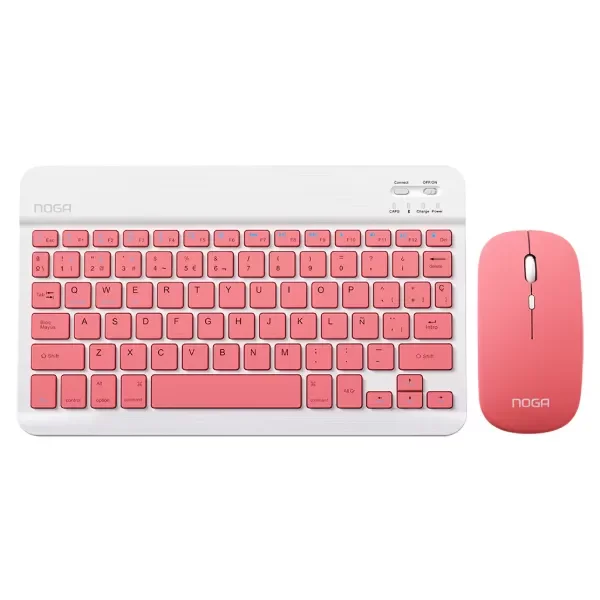 Combo NOGA Mini Inalámbrico * ROSA * RECARGABLE (Teclado Recargable+ Mouse) Pc Notebook Celular Tablet