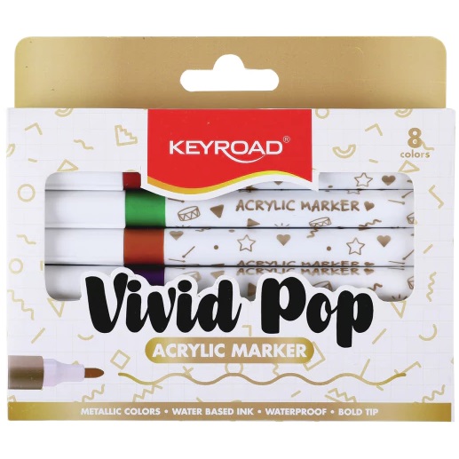MARCADOR DE ACRILICO ** VIVID POP METALIZADOS x 8 UNIDADES ** KEYROAD