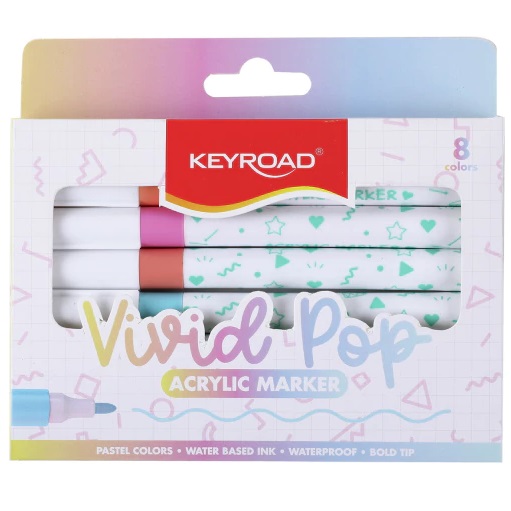 MARCADOR DE ACRILICO ** VIVID POP PASTELES x 8 UNIDADES ** KEYROAD