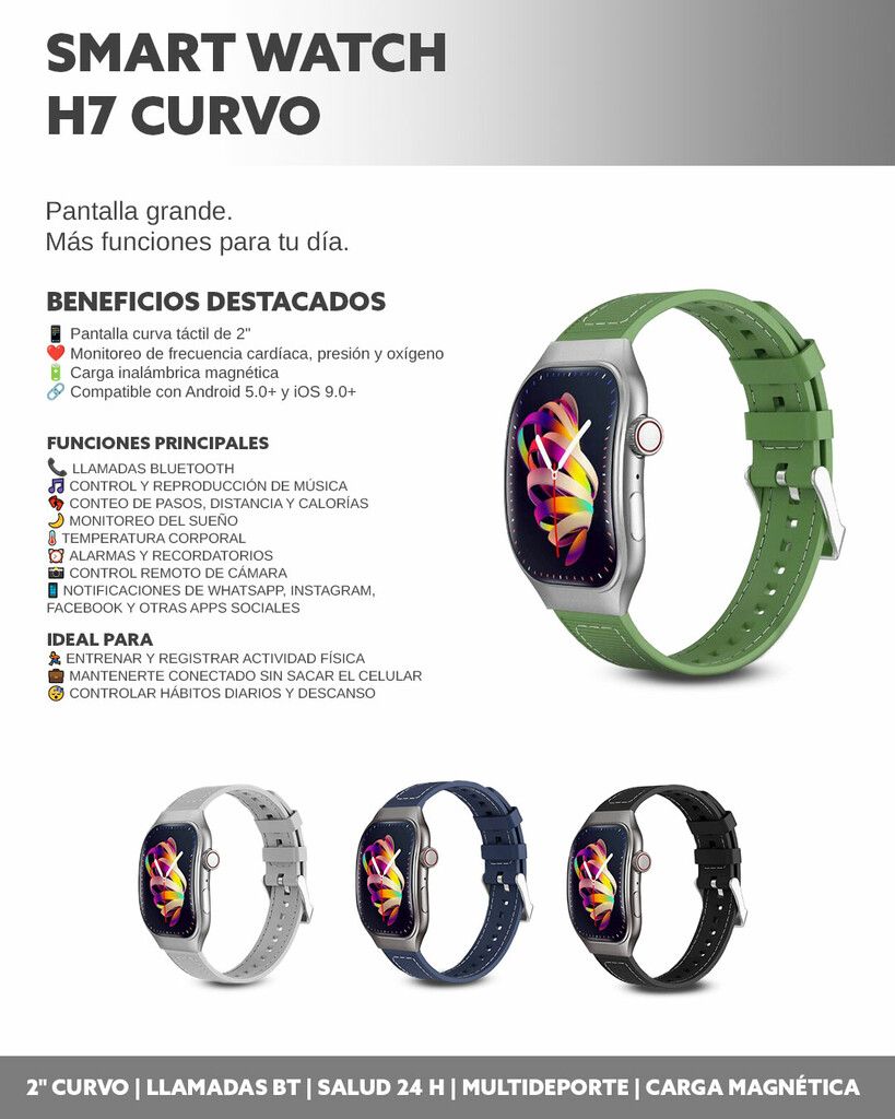 Reloj "H7 NEGRO" " Smart Watch Curvo Pantalla AMOLED