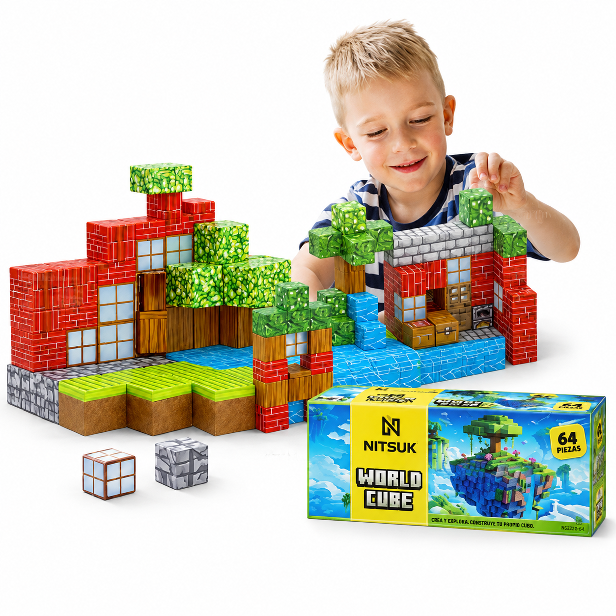 BLOQUES MAGNETICOS - MINECRAFT 64 PIEZAS - CONSTRUCCION WORLD CUBE