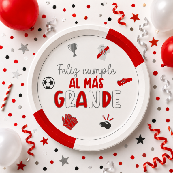 Platos Descartables - Feliz Cumple River Plate al Mas Grande - x 10 unidades