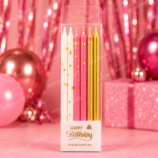 Velitas Slim Candles - ORO, BLANCO Y ROSA - Combinadas x 12