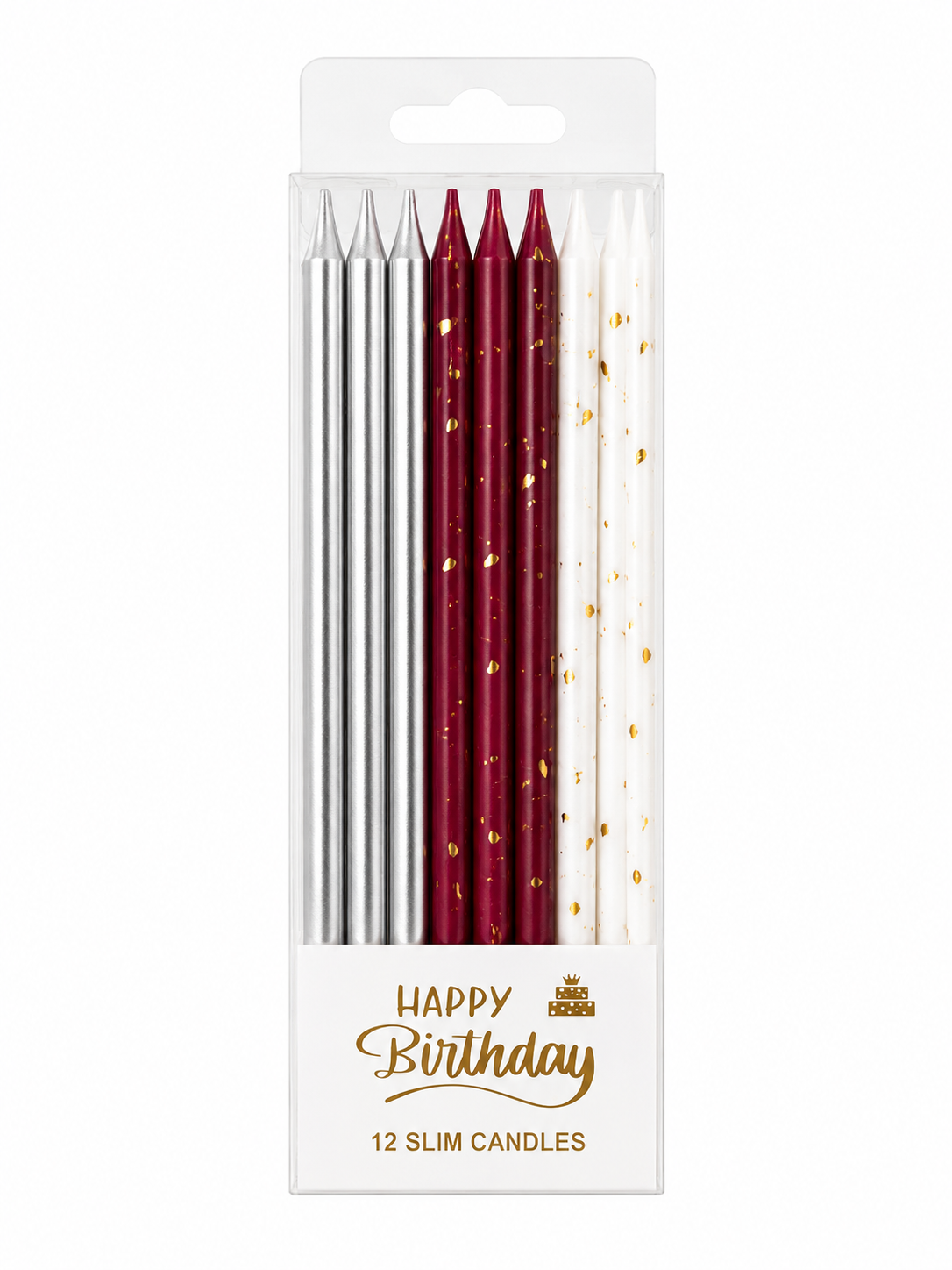 Velitas Slim Candles - BORDÓ, BLANCO Y PLATA - Combinadas x 12