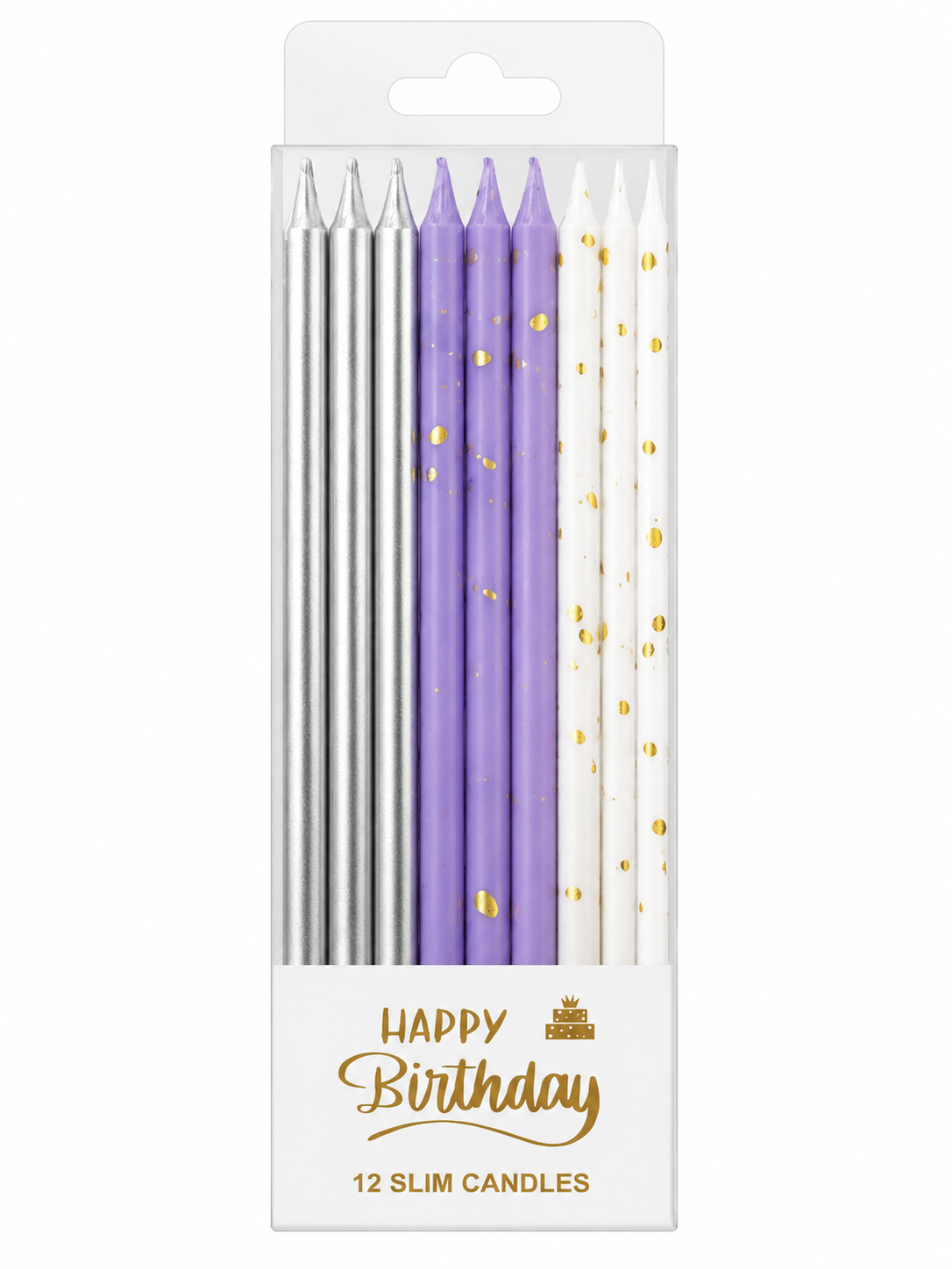 Velitas Slim Candles - LILA, BLANCO Y PLATA - Combinadas x 12