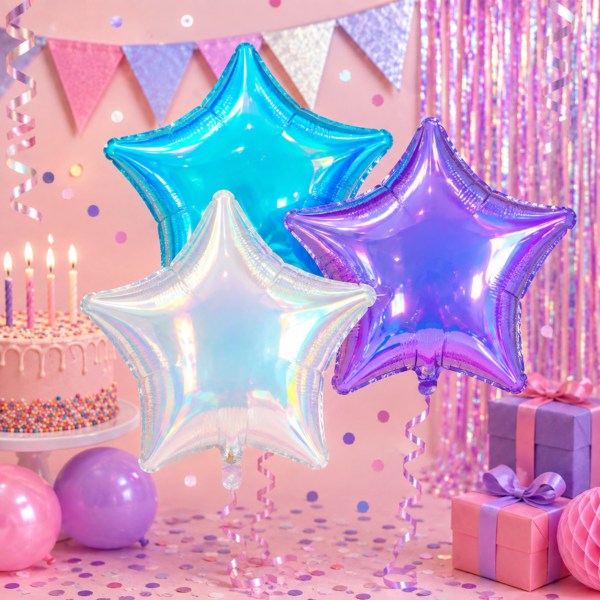 GLOBOS - ESTRELLAS IRIDISCENTE 18" x 5 UNIDADES - (AIRE O HELIO)