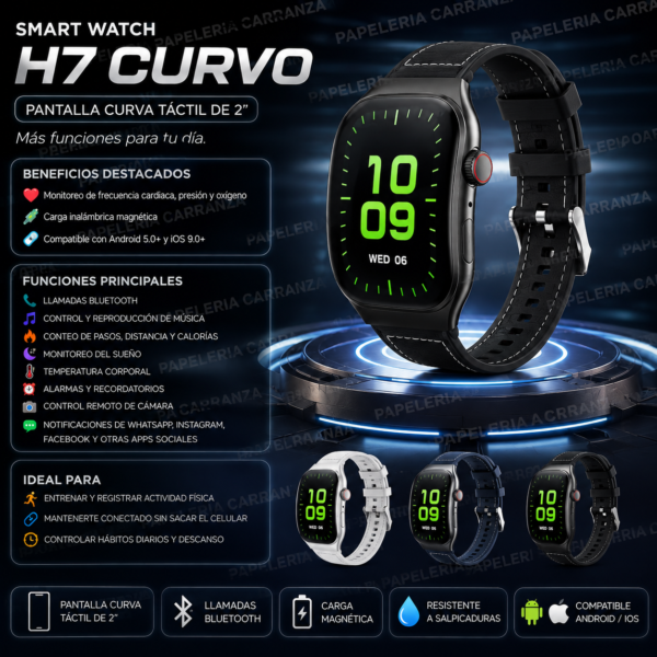 Reloj "H7 NEGRO" " Smart Watch Curvo Pantalla AMOLED