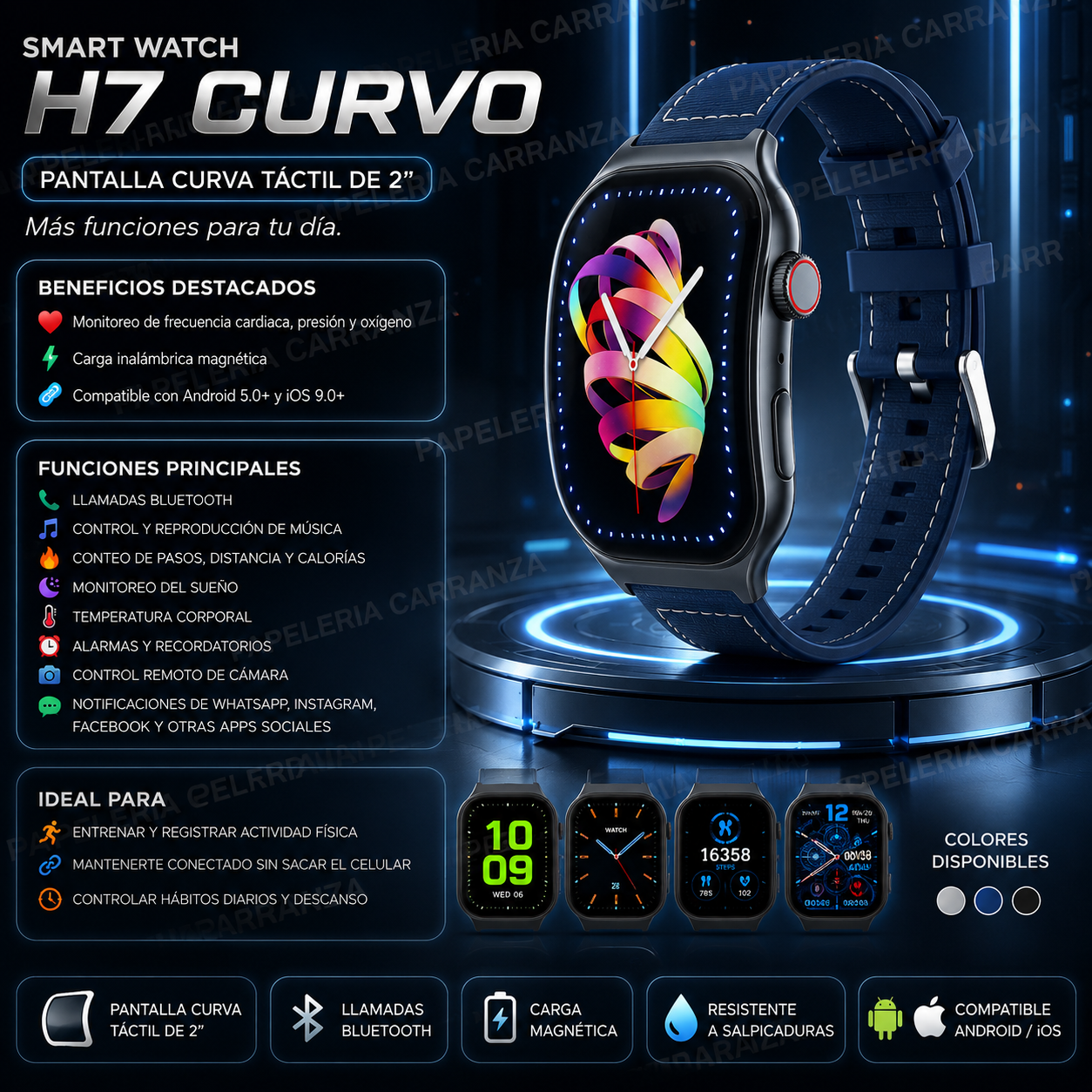 Reloj "H7 AZUL" " Smart Watch Curvo Pantalla AMOLED