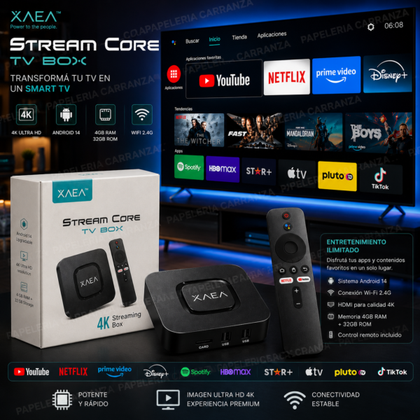 TV BOX XAEA - STREAM CORE -  4K ULTRA HD * TRANSFORMA TU TV EN SMART * - ANDROID 14 -