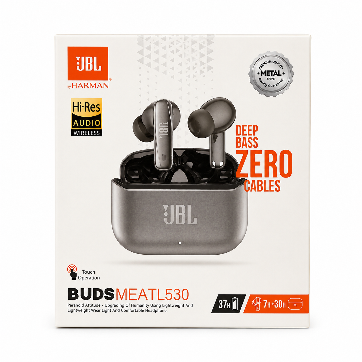 Auriculares * JBL Buds Meatl 530 * de METAL PREMIUM Inalámbricos Bluetooth (Con Cancelación de ruido Optimizada)