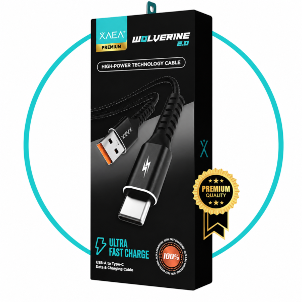 Cable USB Tipo " C " REFORZADO * XAEA WOLVERINE 2.0 * - Carga Ultra Rapida - 1 mts 4.5 Amp (Flexible)