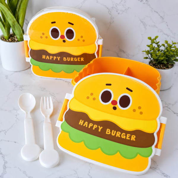 Loncheras Hermeticas - Happy Burger - c/ división Interna + Cubiertos