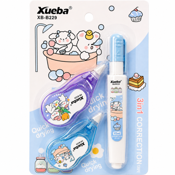 Corrector Kawaii Xueba 1 Liquido + 2 Cinta (Kit 3 en 1)