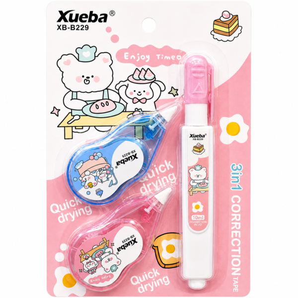 Corrector Kawaii Xueba 1 Liquido + 2 Cinta (Kit 3 en 1)
