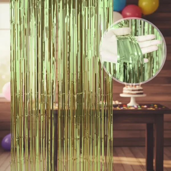 CORTINA LLUVIA * VERDE CLARO * METALIZADA FOIL FRINGE CURTAIN