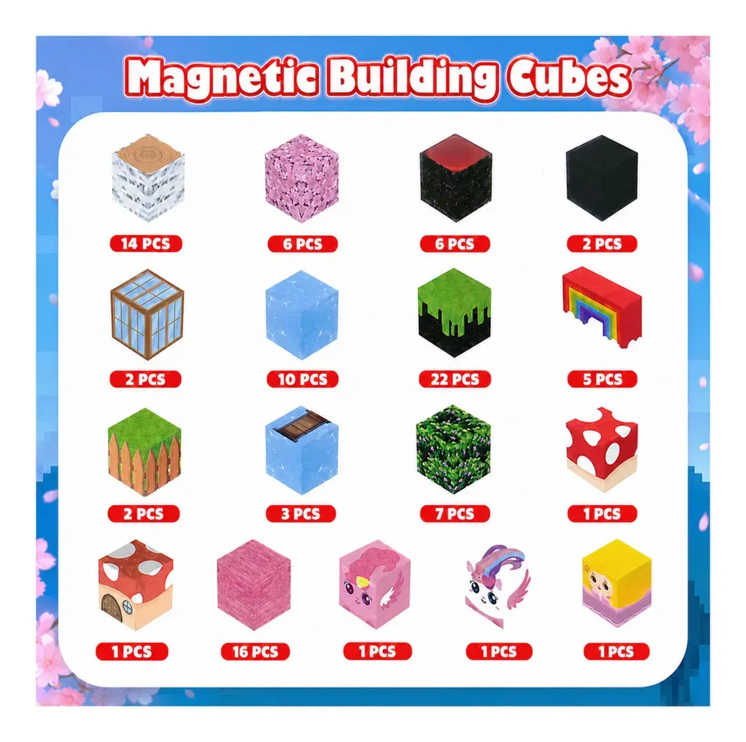 BLOQUES MAGNETICOS - PRINCESA UNICORNIOS 100 PIEZAS - CONSTRUCCION WORLD CUBE ROSA