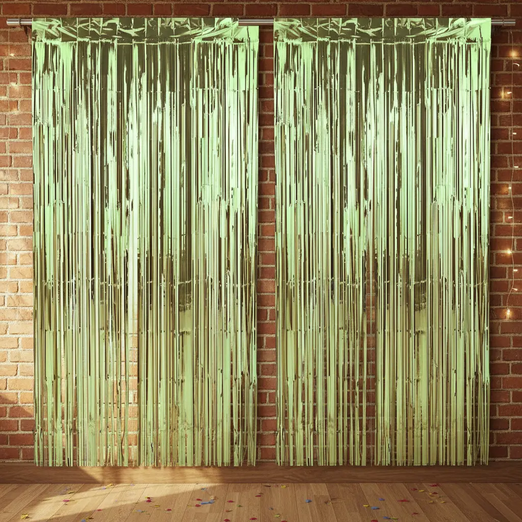 CORTINA LLUVIA * VERDE CLARO * METALIZADA FOIL FRINGE CURTAIN
