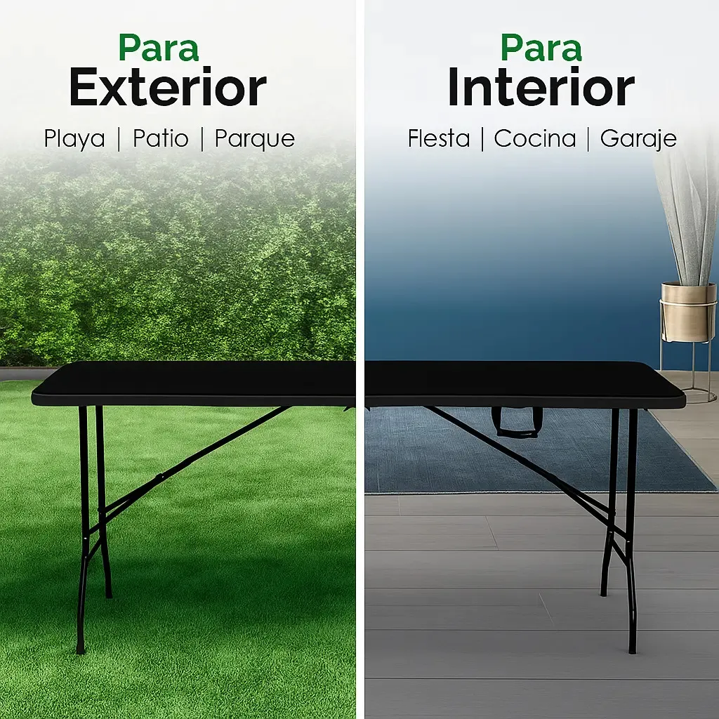 Mesa Plegable Resistente NOGA Portatil Negra (1.80 x 70 x 74) Eventos Exterior