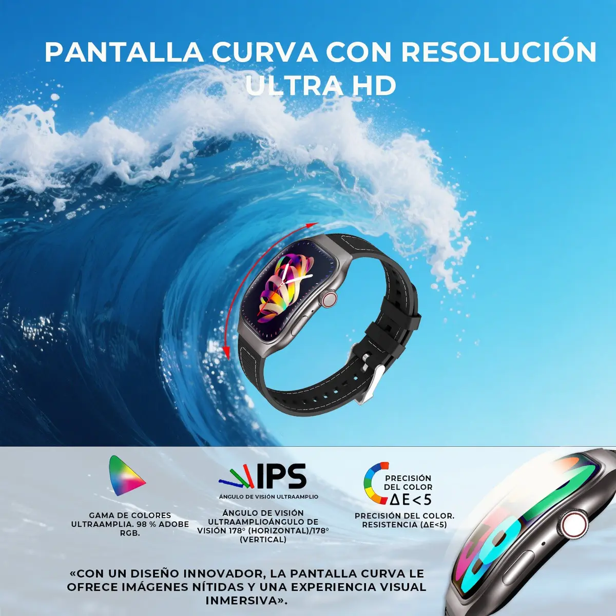 Reloj "H7 NEGRO" " Smart Watch Curvo Pantalla AMOLED