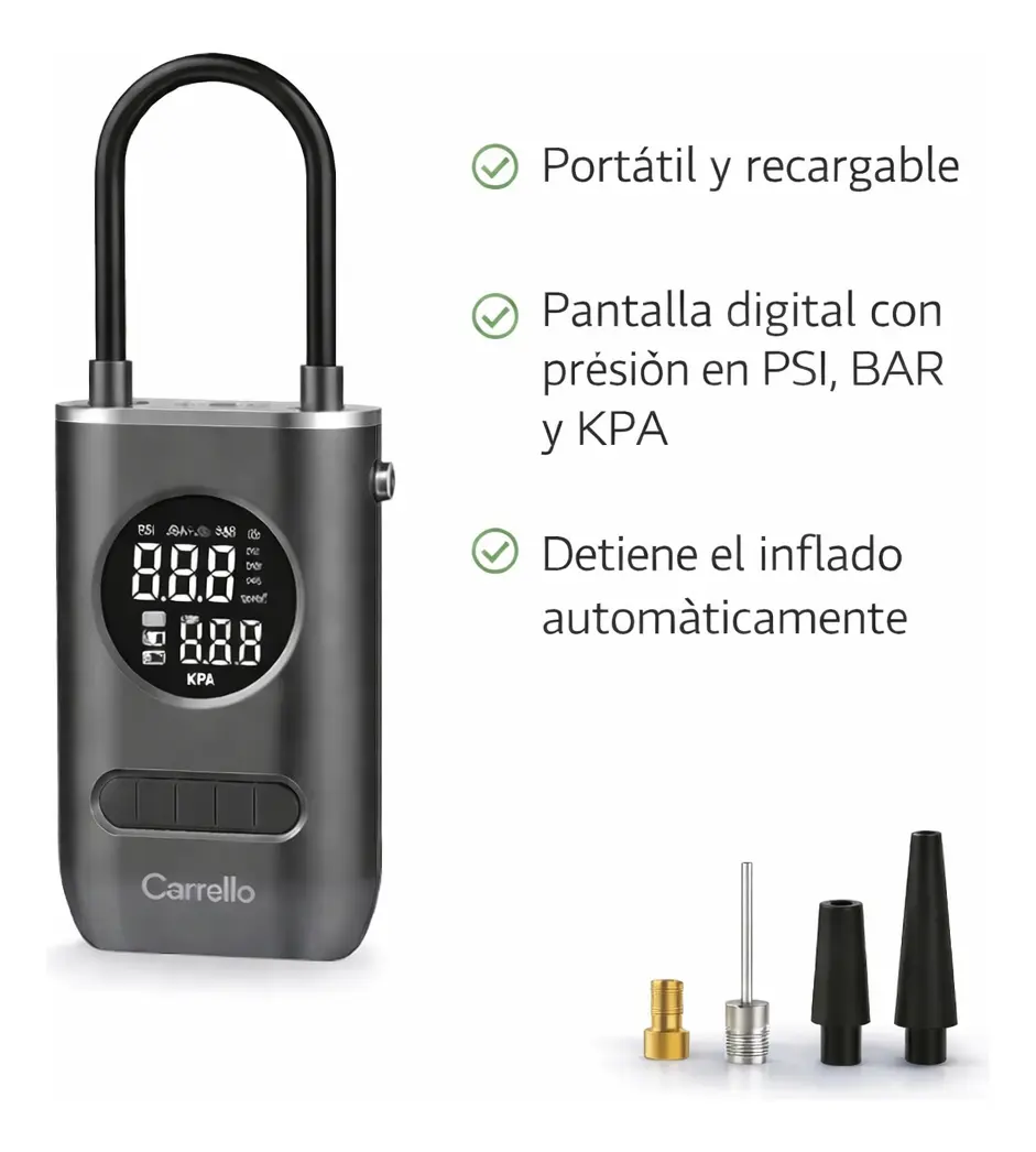 Inflador Portatil Recargable C/ Linterna Compresor Infla Rueda Auto , Bici, Moto, Pelotas, etc