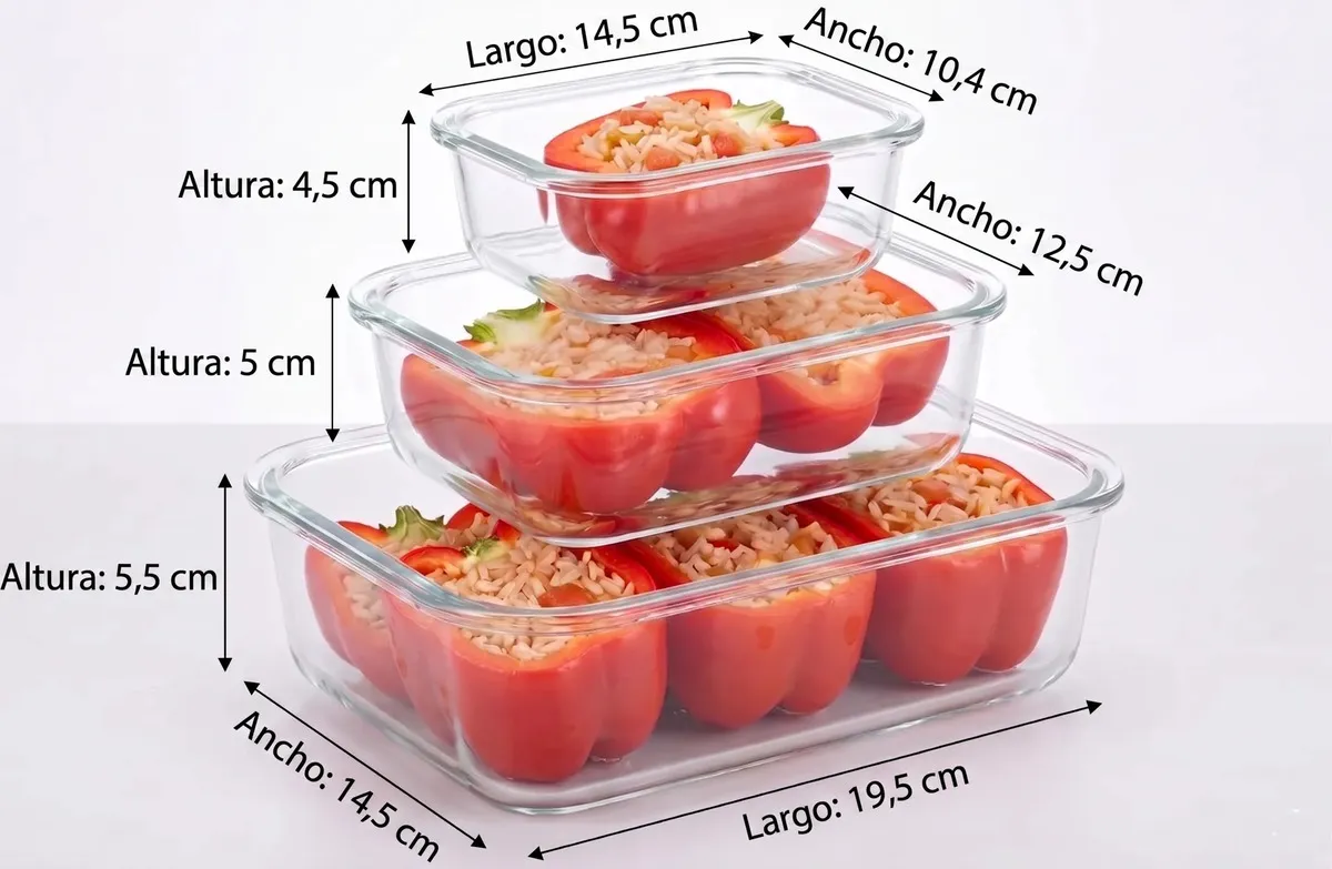 KIT DE TAPPERS DE VIDRIO X 3 MEDIDAS HERMETICOS REDONDOS TUPPERS (6 PIEZAS)