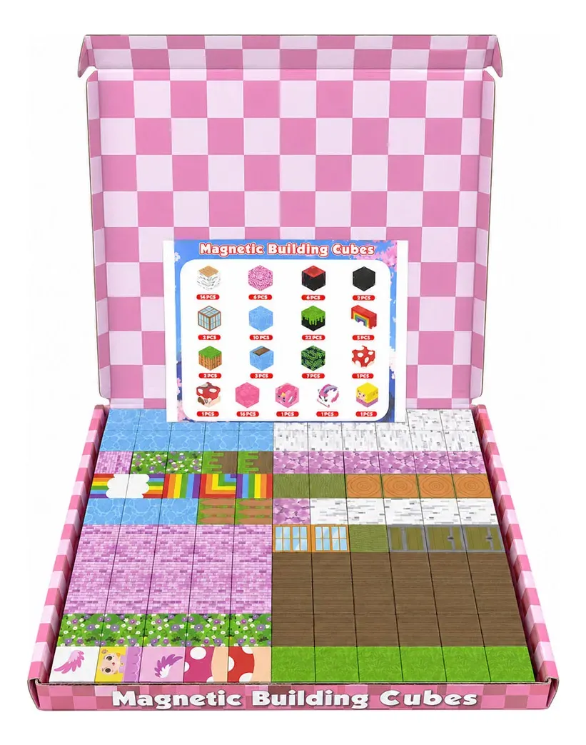 BLOQUES MAGNETICOS - PRINCESA UNICORNIOS 100 PIEZAS - CONSTRUCCION WORLD CUBE ROSA