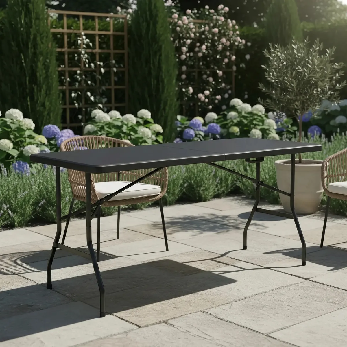 Mesa Plegable Resistente NOGA Portatil Negra (1.80 x 70 x 74) Eventos Exterior