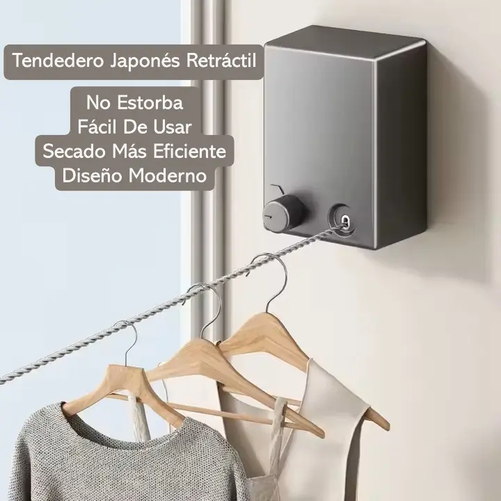 Tendedero Tipo Japonés Negro Retráctil De Pared 4.2 metros