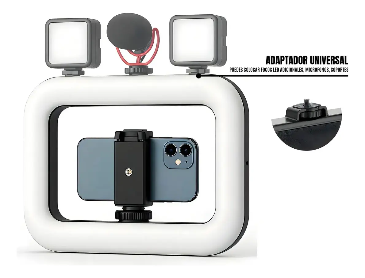 Aros de Luz Led - RECTANGULAR - Blanco 28X22 Grande (NO INCLUYE TRIPODE) Recargable