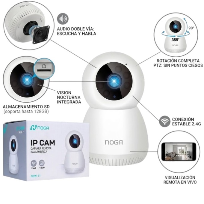 Camara de Seguridad * Noga 720p * Inalambrica (INTERIOR) IP Visión Nocturna - Deteccion de Movimiento