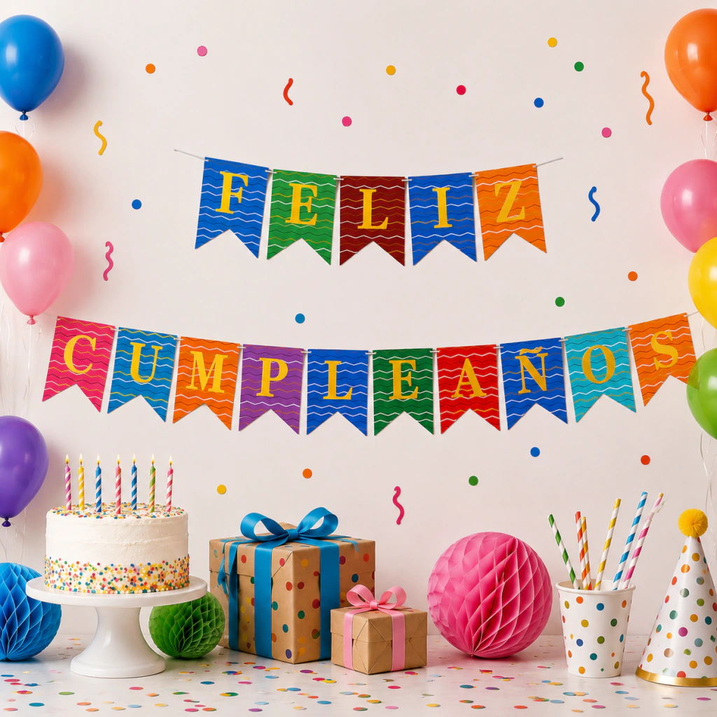 Guirnalda * FELIZ CUMPLEAÑOS CRAZY COLORS * (Banderines Multicolor)
