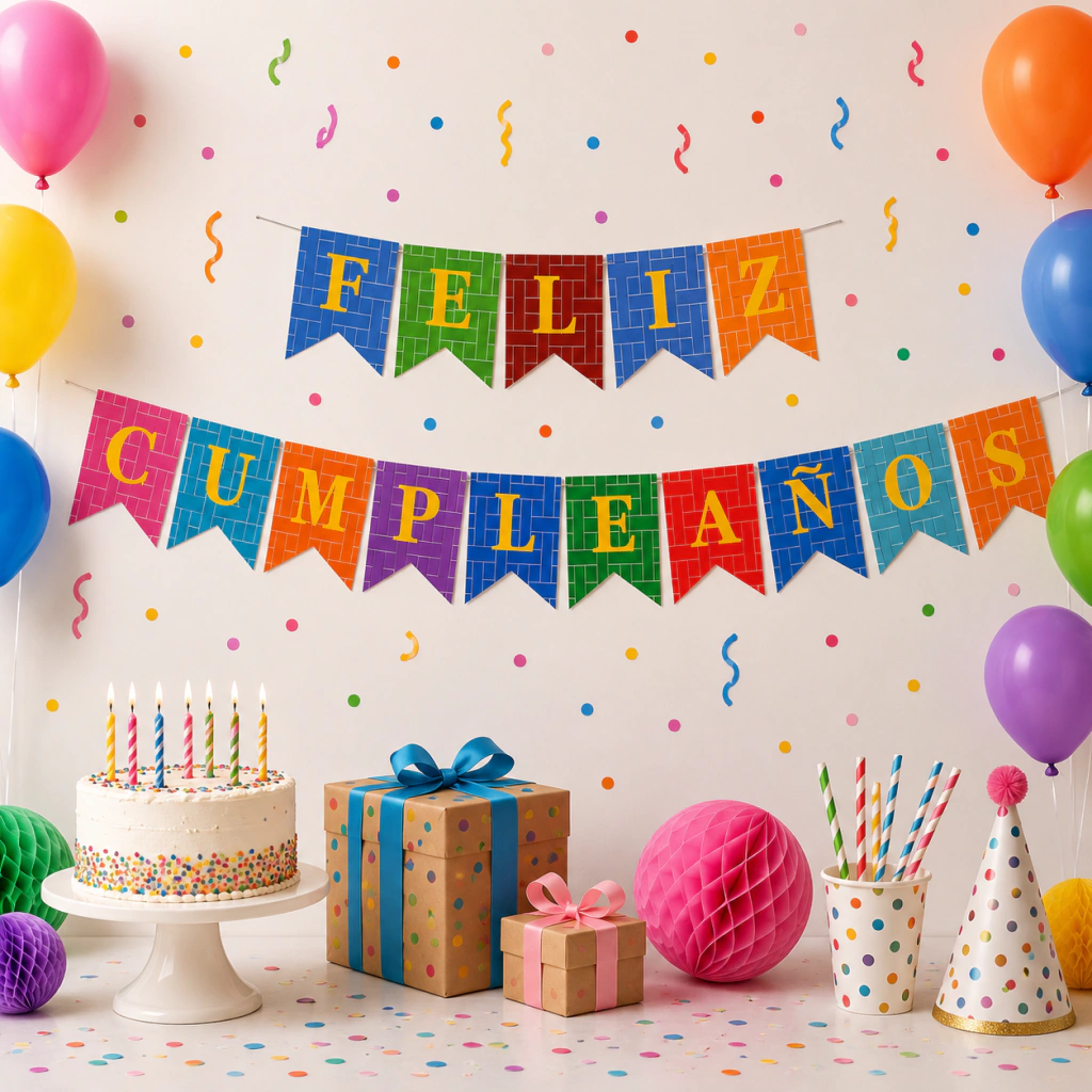 Guirnalda * FELIZ CUMPLEAÑOS CRAZY COLORS * (Banderines Multicolor)