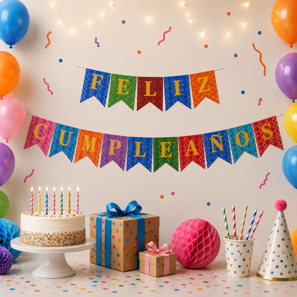 Guirnalda * FELIZ CUMPLEAÑOS CRAZY COLORS * (Banderines Multicolor)