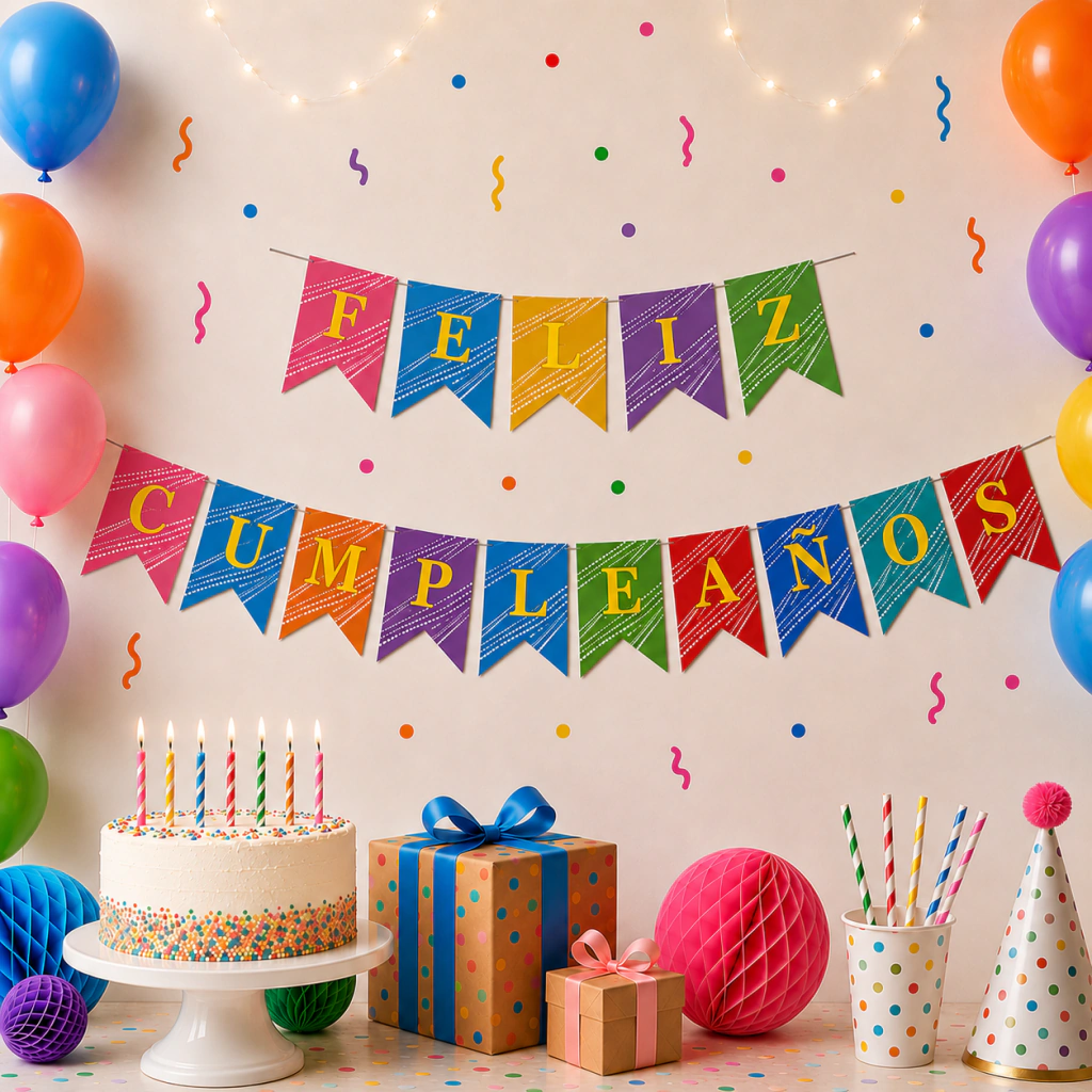 Guirnalda * FELIZ CUMPLEAÑOS CRAZY COLORS * (Banderines Multicolor)