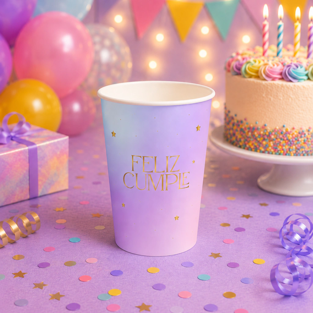 Vasos Descartables - Feliz Cumple Degradé - x 10 unidades