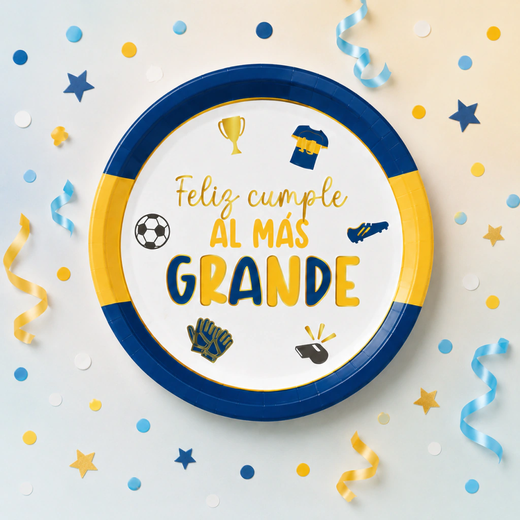 Platos Descartables - Feliz Cumple Boca Juniors al Mas Grande - x 10 unidades