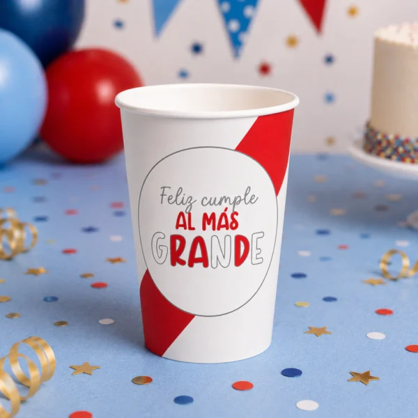 Vasos Descartables - Feliz Cumple River Plate al Mas Grande - x 10 unidades