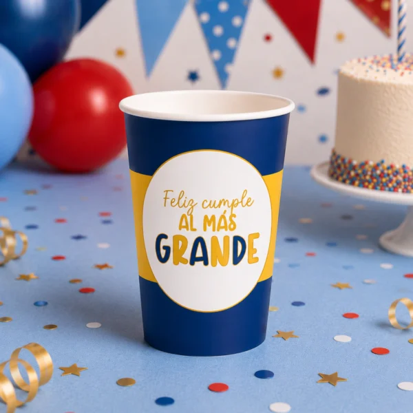 Vasos Descartables - Feliz Cumple Boca Juniors al Mas Grande - x 10 unidades